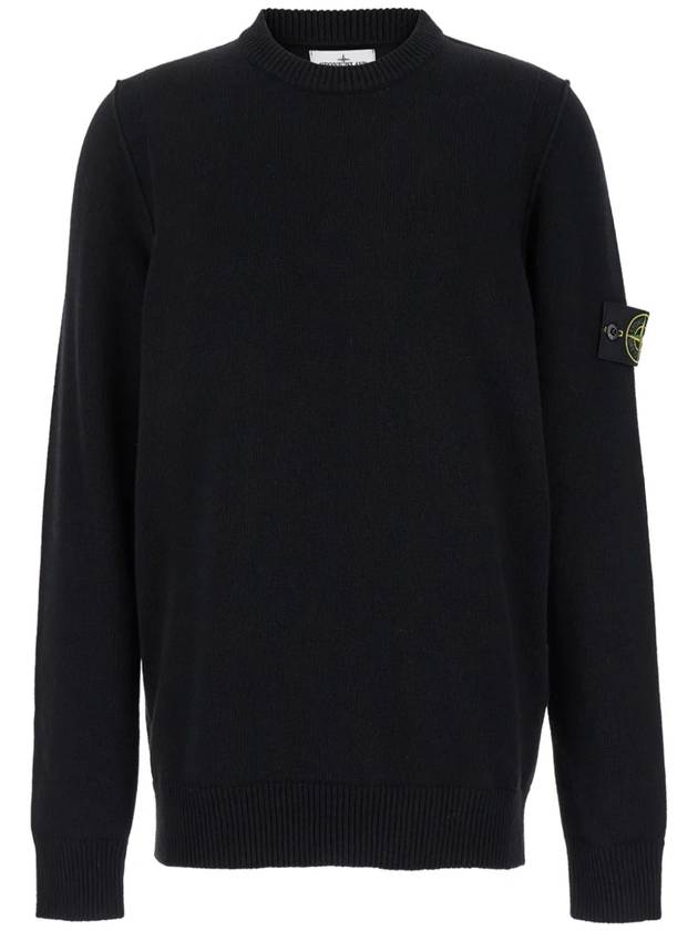 Logo Patch Lambswool Crewneck Knit Top Black - STONE ISLAND - BALAAN 2