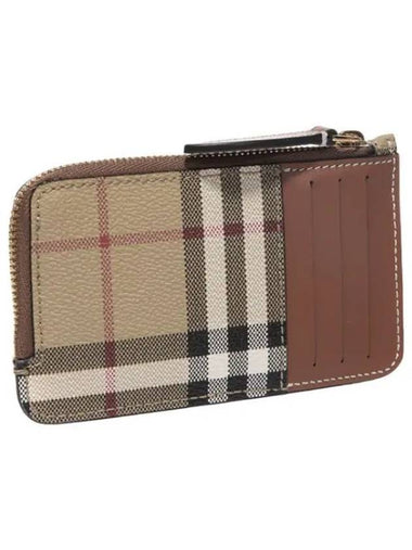 Check leather zipper card case wallet - BURBERRY - BALAAN 1