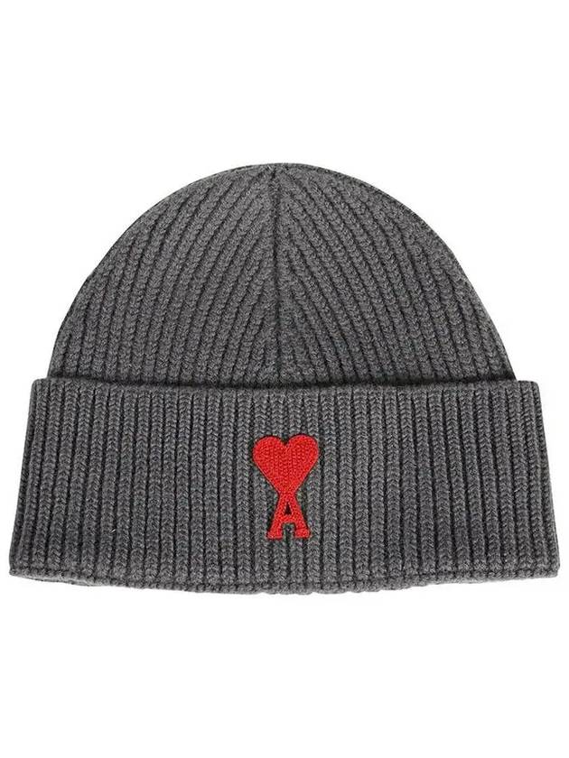 Embroidered Logo Wool Beanie Grey - AMI - BALAAN 3