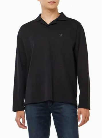 Jeans Relaxed Fit Heavy Jersey Rugby Polo Shirt Black - CALVIN KLEIN - BALAAN 1