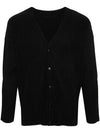 V-Neck Pleated Cardigan Black - ISSEY MIYAKE - BALAAN 1