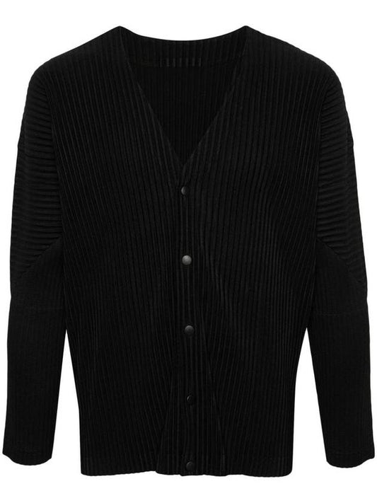 V-Neck Pleated Cardigan Black - ISSEY MIYAKE - BALAAN 1