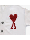 Heart Logo V Neck Wool Cardigan Off White - AMI - BALAAN 4