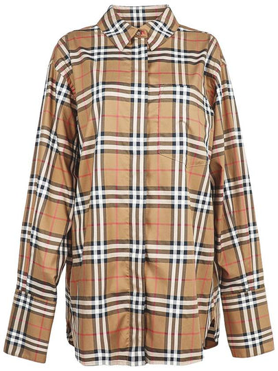 Check Cotton Long Sleeve Shirt Brown - BURBERRY - BALAAN 2