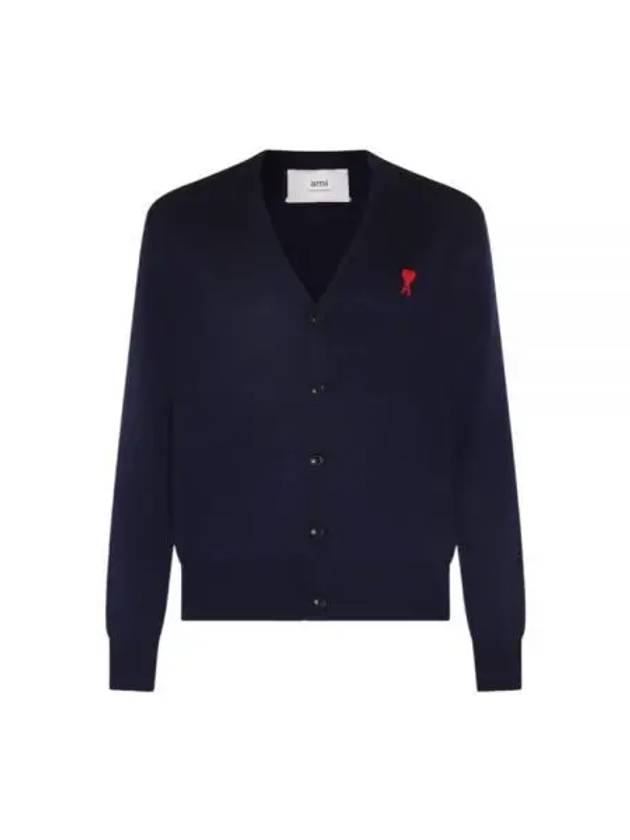 Small Heart Logo Wool Cardigan Navy - AMI - BALAAN 2