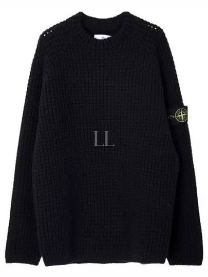 Knotted Ribbed Stitch Pure Wool Crewneck Knit Top Black - STONE ISLAND - BALAAN 2