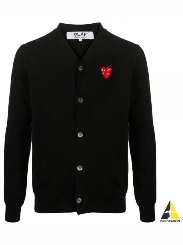 AZ N076 051 1 P1N076 Double Heart Wappen Wool Cardigan - COMME DES GARCONS - BALAAN 1