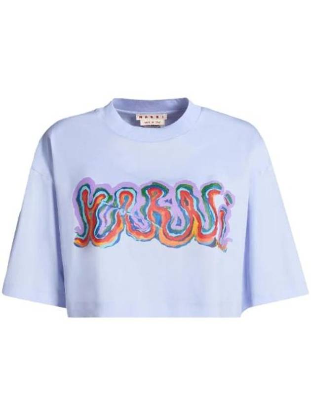 Graphic Logo Print Cropped Cotton Short Sleeve T-shirt Light Purple - MARNI - BALAAN 1