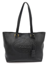 1BG100 Black Vitello Dino Embossed Logo Medium Shopper Shoulder Bag - PRADA - BALAAN 1