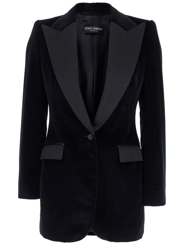 Black Single-Breasted Jacket With Peak Revers In Velvet Woman - DOLCE&GABBANA - BALAAN 1