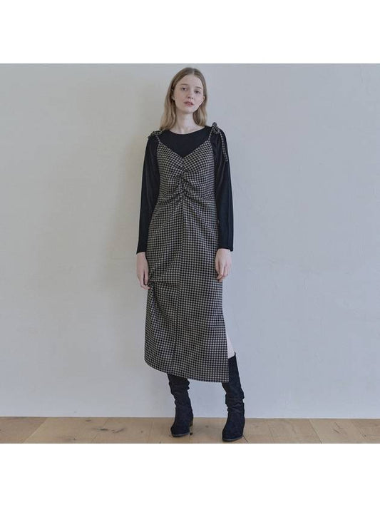 Check Shirring Long Dress BLACK - AVANT-G - BALAAN 2