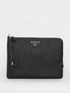 Triangle Logo Large Saffiano Clutch Bag Black - PRADA - BALAAN 2