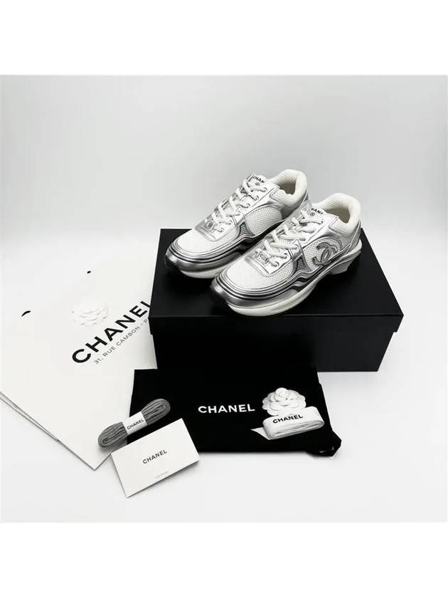 Fabric Laminated Low Top Sneakers Silver - CHANEL - BALAAN 8