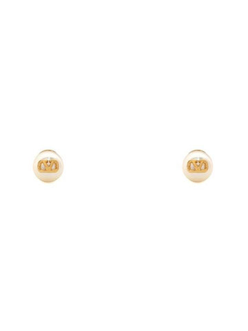 V Logo Signature Pearl Earrings Gold White - VALENTINO - BALAAN 1