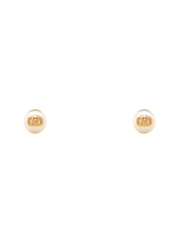 V Logo Signature Pearl Earrings Gold White - VALENTINO - BALAAN 1