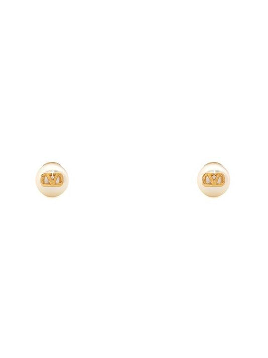 V Logo Signature Pearl Earrings Gold White - VALENTINO - BALAAN 1