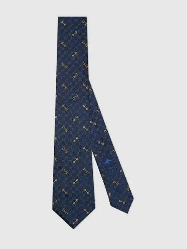 GG Horsebit Embroidery Silk Jacquard Tie Dark Blue - GUCCI - BALAAN 2