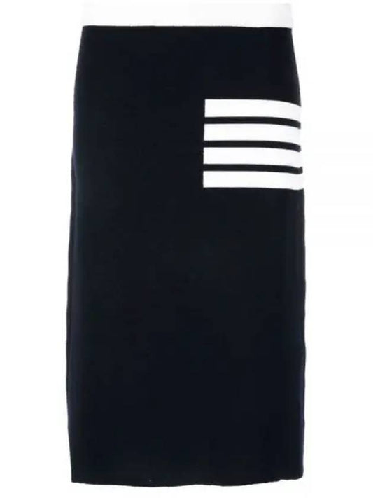 Women's Double Face Merino 4 Bar A-Line Skirt Navy - THOM BROWNE - BALAAN 2