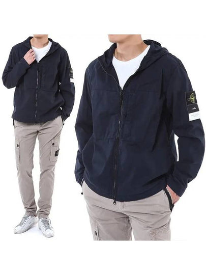 Men's Wappen Patch Supima Cotton Hooded Jacket Navy - STONE ISLAND - BALAAN 2