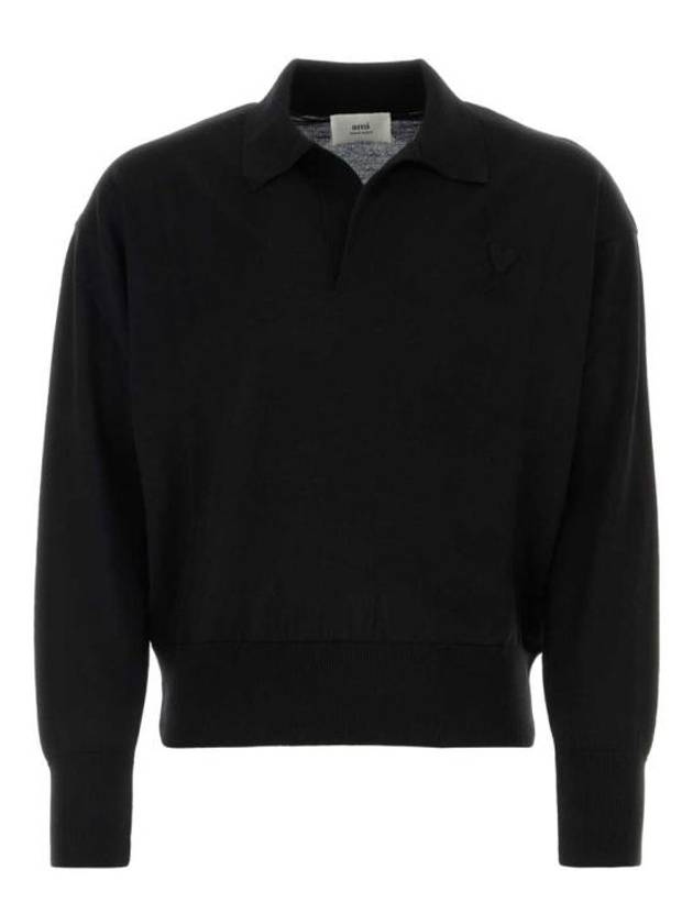 De Coeur Embroidery Long Sleeve Polo Shirt Black - AMI - BALAAN 2