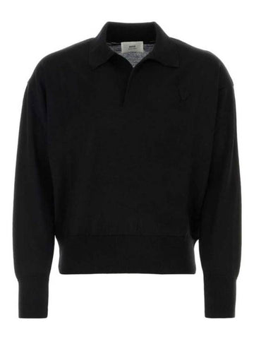 De Coeur Embroidery Long Sleeve Polo Shirt Black - AMI - BALAAN 1