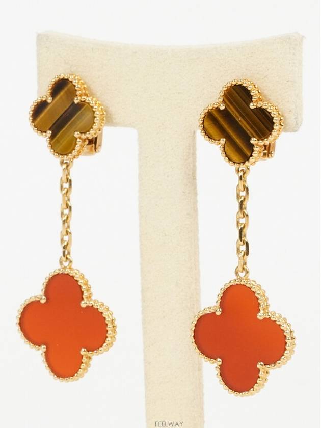 Van Cleef Arpels Magic Alhambra Earrings 2 Motif Yellow Gold Carnelian Tiger s Eye 74203 - VANCLEEFARPELS - BALAAN 4