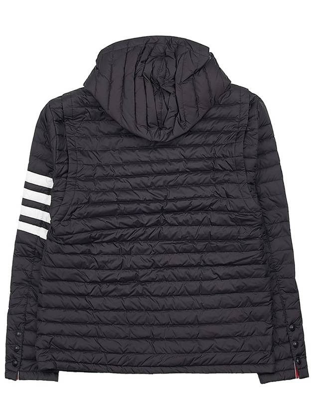 Matte Nylon 4-Bar Stripe Downfill Quilted Hoodie Padding Black - THOM BROWNE - BALAAN 3