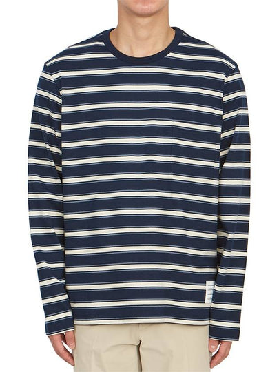 Stripe Jersey Oversized Long Sleeve T-Shirt Navy - THOM BROWNE - BALAAN 2