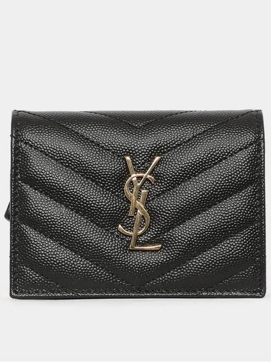 Monogram Caviar Leather Flap Card Wallet Black - SAINT LAURENT - BALAAN 2