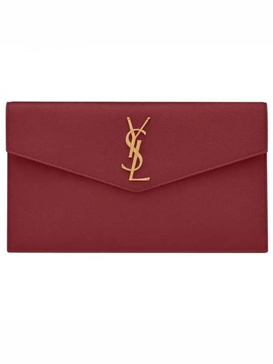 Uptown Grain de Poudre Embossed Leather Clutch Bag Red - SAINT LAURENT - BALAAN 2