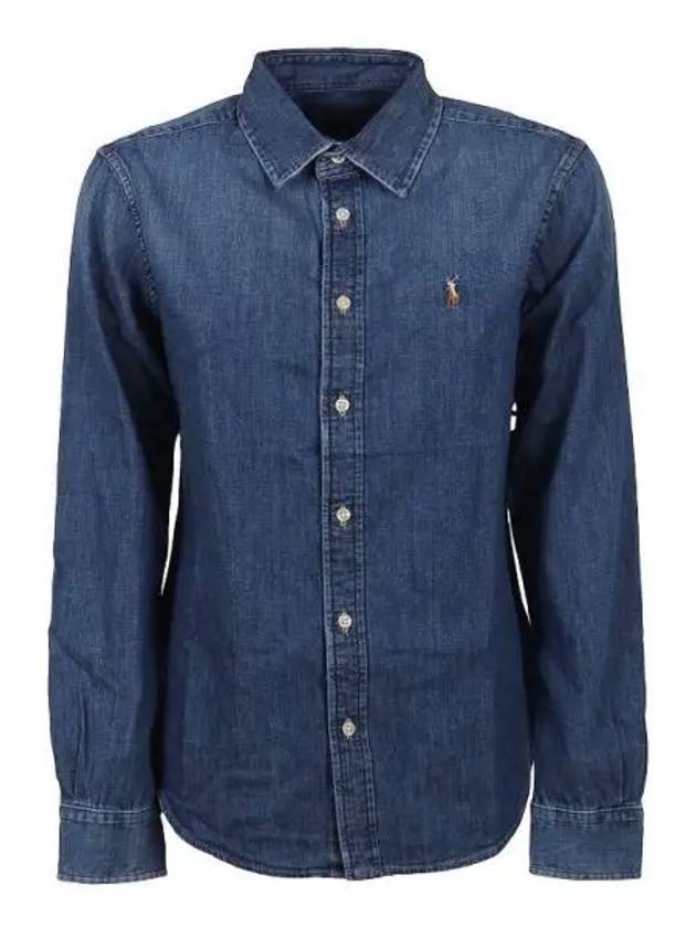 Embroidered Logo Denim Shirt Blue - POLO RALPH LAUREN - BALAAN 2