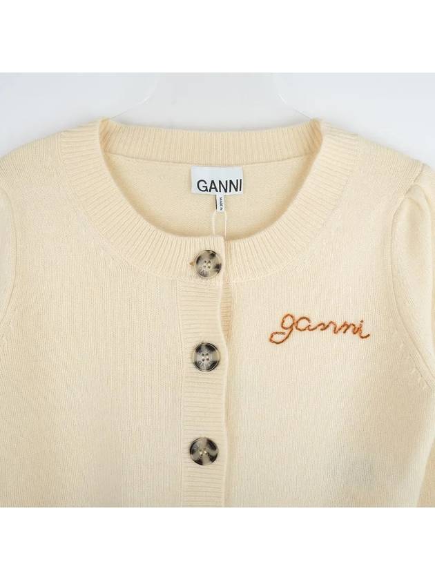 Women's Wool Cashmere Crop Cardigan Ivory - GANNI - BALAAN 7