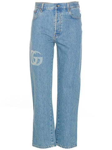 Lasered Double G Denim Jeans Blue - GUCCI - BALAAN 1