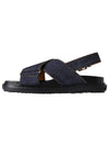 Fussbet Buckle Denim Sandals Navy - MARNI - BALAAN.