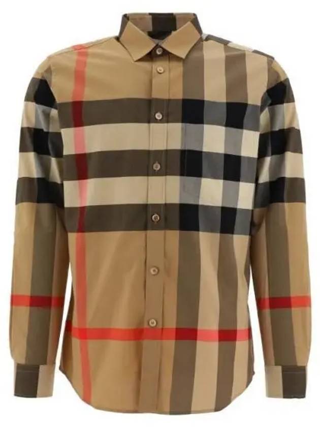 Check Stretch Cotton Poplin Long Sleeve Shirt Beige - BURBERRY - BALAAN 2