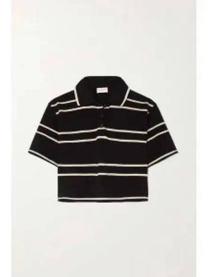 Cassandre Stripe Cotton Crop Polo Shirt Black - SAINT LAURENT - BALAAN 2