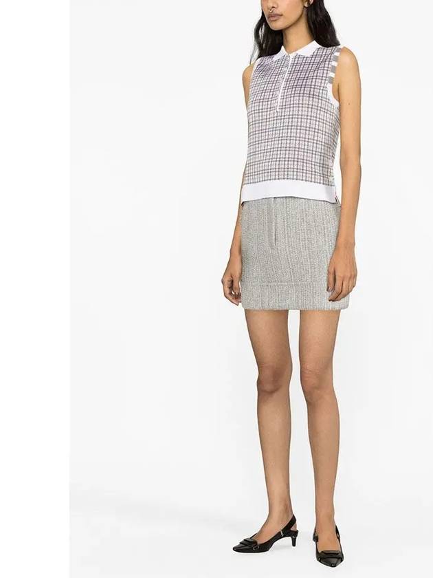 Check Silk Cotton 4 Bar Sleeveless Polo Shirt Grey - THOM BROWNE - BALAAN 5