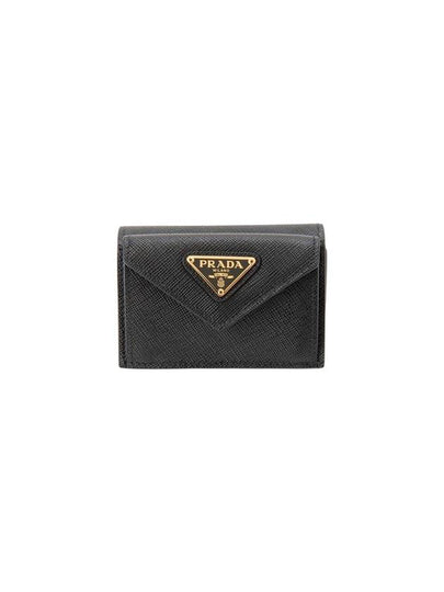 Saffiano Triangle Logo Flap Half Wallet Black - PRADA - BALAAN 2