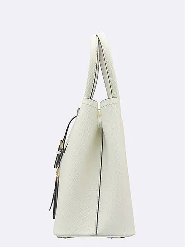 1BG887 SAFFIANO CUIR white doublet gold triangle logo decoration tote bag shoulder strap 2WAY - PRADA - BALAAN 3