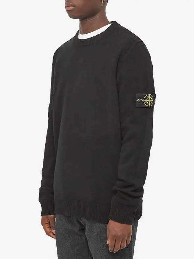 Wappen Patch Crew Neck Wool Knit Top Black - STONE ISLAND - BALAAN 3