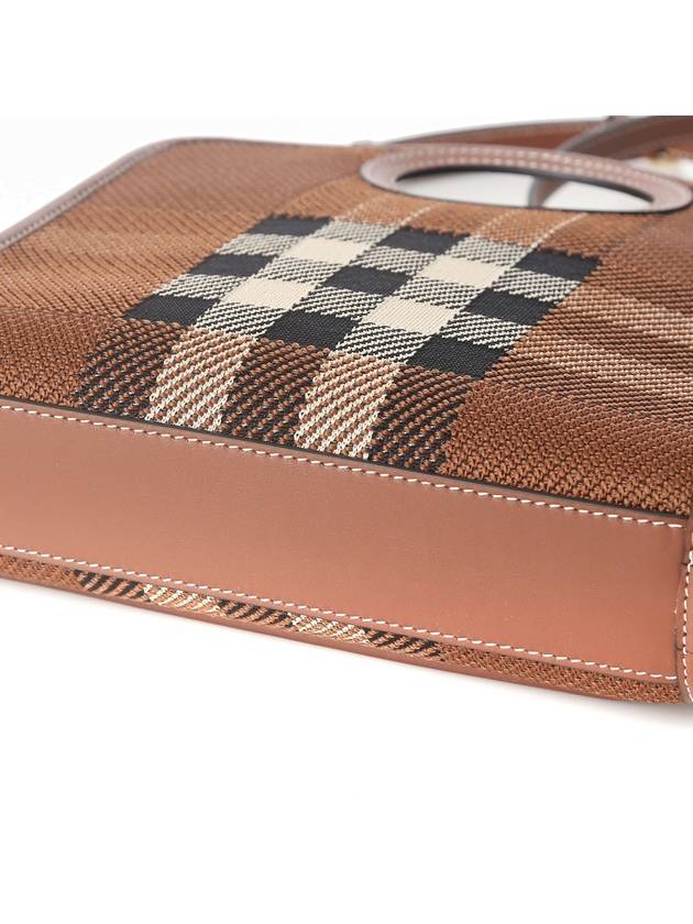 Mini Knit Check Leather Pocket Tote Bag Brown - BURBERRY - BALAAN 5