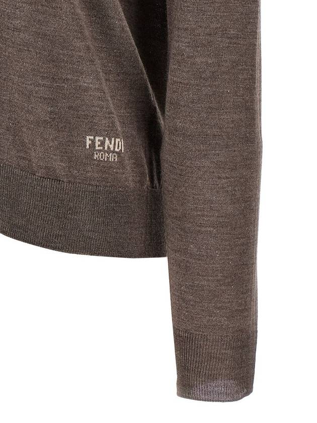 V-Neck Knit Top Grey - FENDI - BALAAN 5