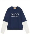 Cotton Logo Long Sleeve T-Shirt Navy - GUCCI - BALAAN 2