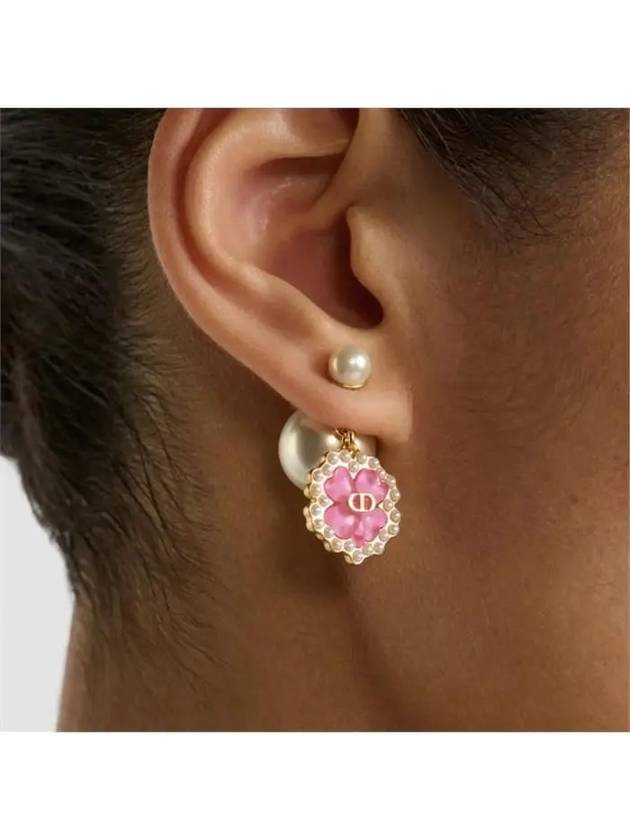 Tribales Resin Pearl Bright Pink Glass Earrings Gold - DIOR - BALAAN 3