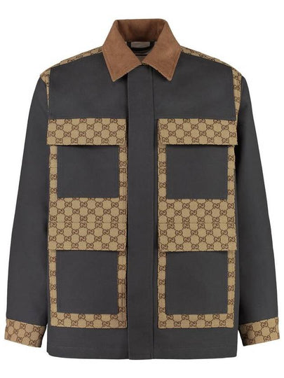 Patchwork GG Supreme Cotton Canvas Jacket Dark Grey - GUCCI - BALAAN 2