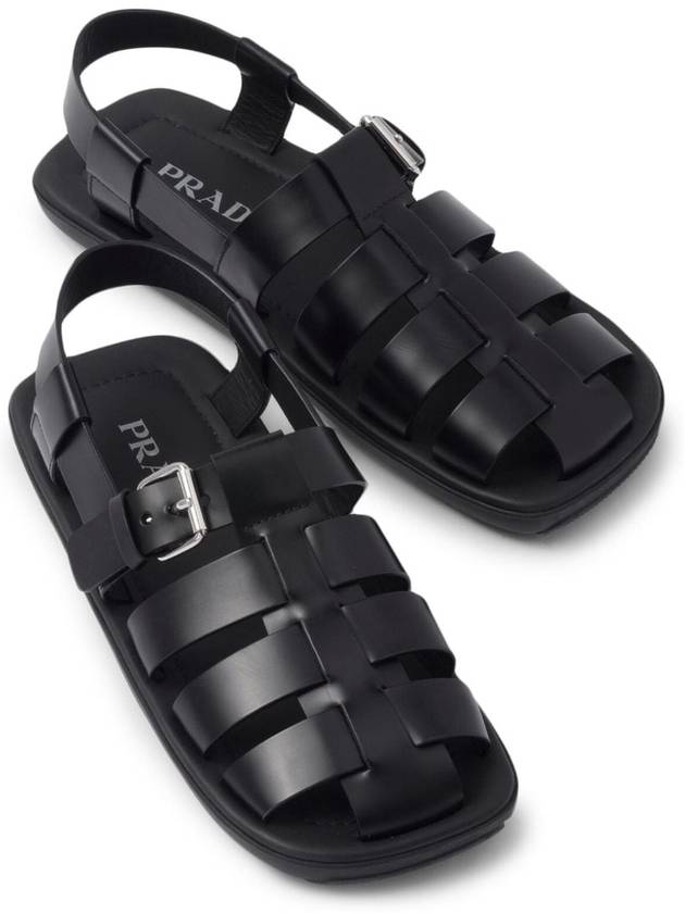 Crisscross Bands Brushed Leather Sandals Black - PRADA - BALAAN 7