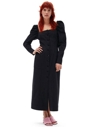 Stretch Striped Fitted Midi Dress Black - GANNI - BALAAN 2