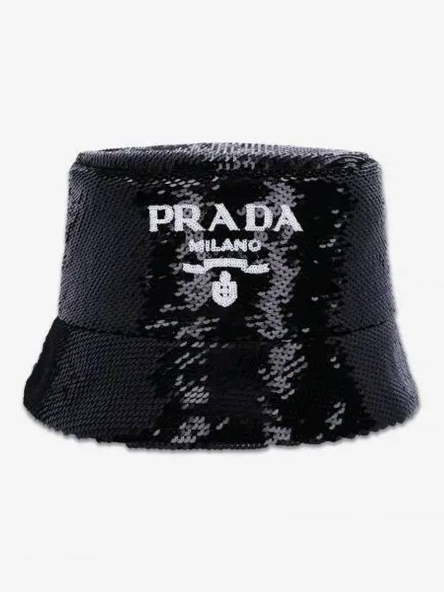 Logo Sequin Bucket Hat Black - PRADA - BALAAN 2