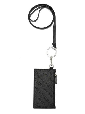 Logo Perforated Neck Strap Card Wallet Black - BALENCIAGA - BALAAN 1