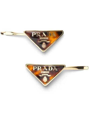 Engraved Logo Triangle Hair Pin Brown - PRADA - BALAAN 1